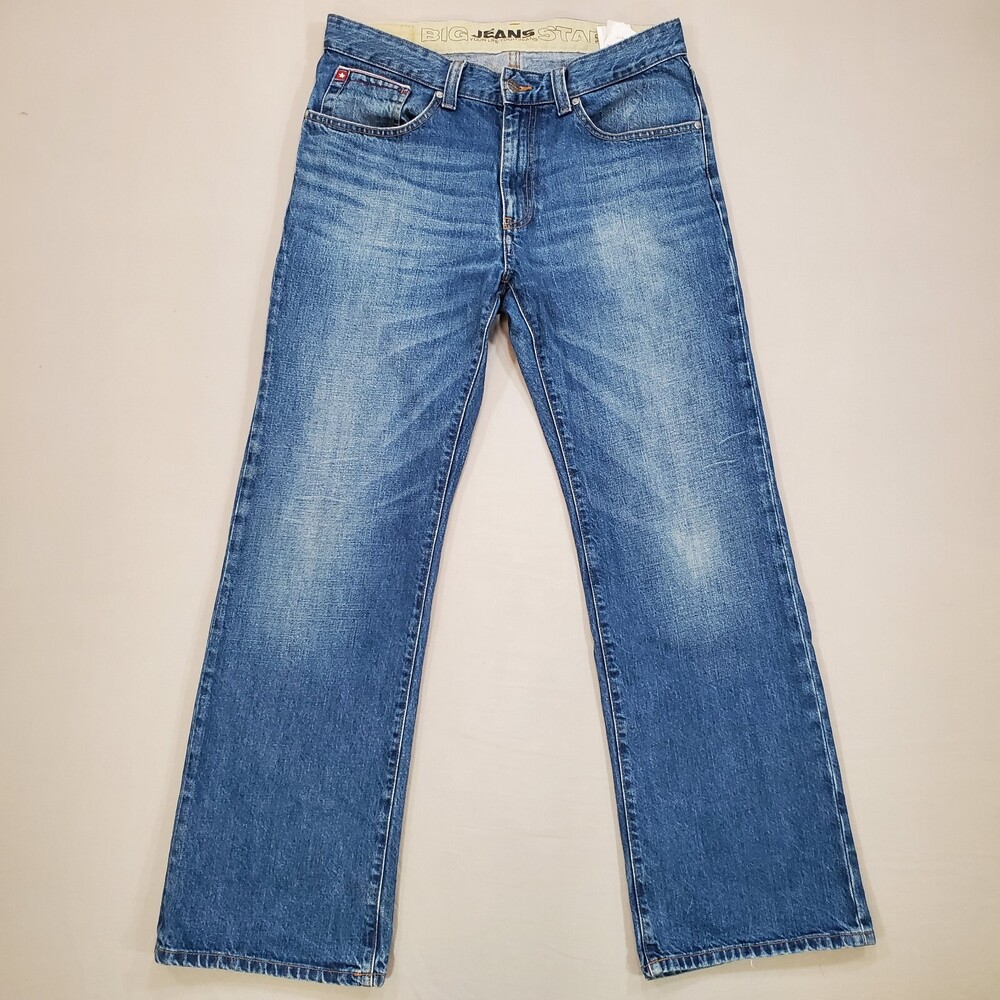 Big Star Jeans Mens 32x30 Blue HARRISON Regular Bootcut Faded Denim Whiskers